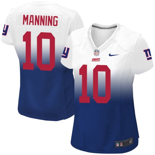 Women's Elite Eli Manning Nike Jersey White/Royal Blue - #10 Fadeaway NFL New York Giants